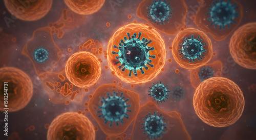 Microscopic View of Adenovirus Infection in Conjunctival Epithelial Cells photo