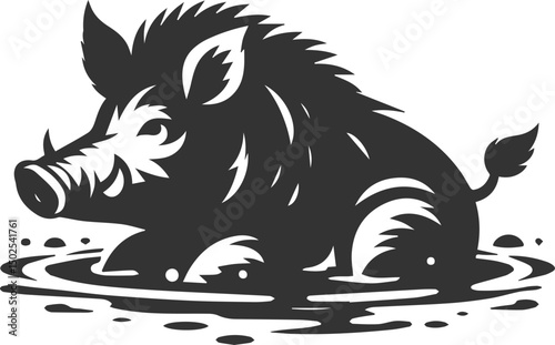 Drawing of a black boar vector silhouette