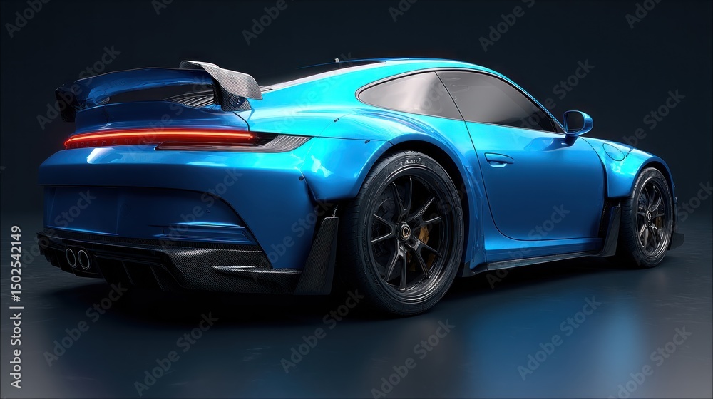 Naklejka premium Sporty, blue performance car, rear view