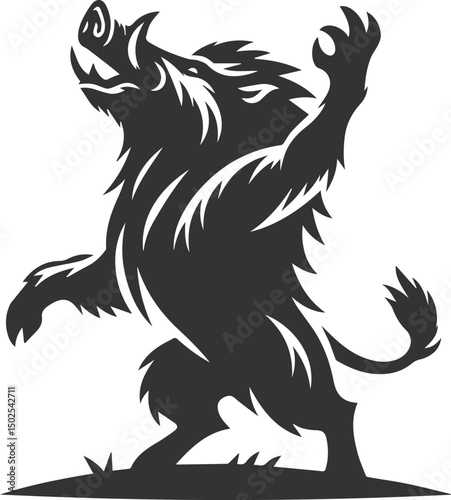 Drawing of a black boar vector silhouette