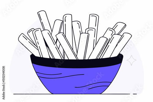 Crunchy French fries with golden texture in a wooden bowl great for snack-themed designs food illustrations or casual dining advertisements with realistic appeal