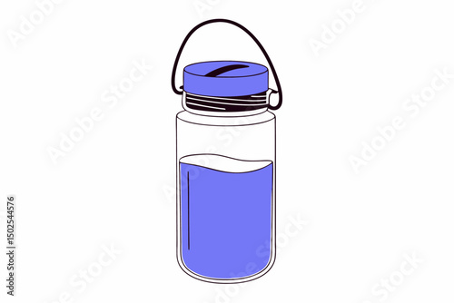 Detailed transparent water bottle with clear plastic and blue liquid perfect for clean hydration themes product packaging advertising and wellness illustrations