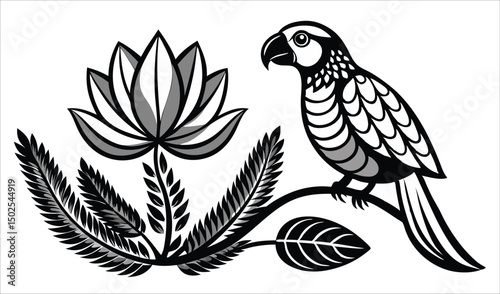 Parrot beak lotus berthelotii and claw botanical illustration