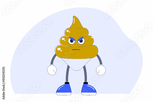 Funny poop character in cartoon art style with angry expression great for emoji packs humorous social media posts or quirky graphic design and sticker use