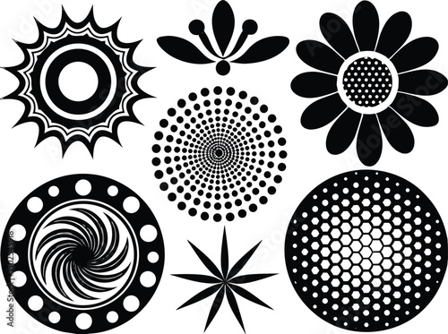 Adobe Illustrator Artwork Set of spiral elements. Funnel icon collection. Black spiral decoration
