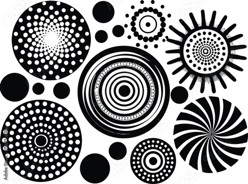 Adobe Illustrator Artwork Set of spiral elements. Funnel icon collection. Black spiral decoration
