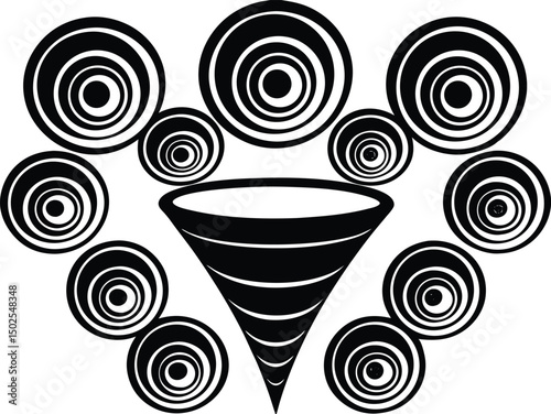 Adobe Illustrator Artwork Set of spiral elements. Funnel icon collection. Black spiral decoration
