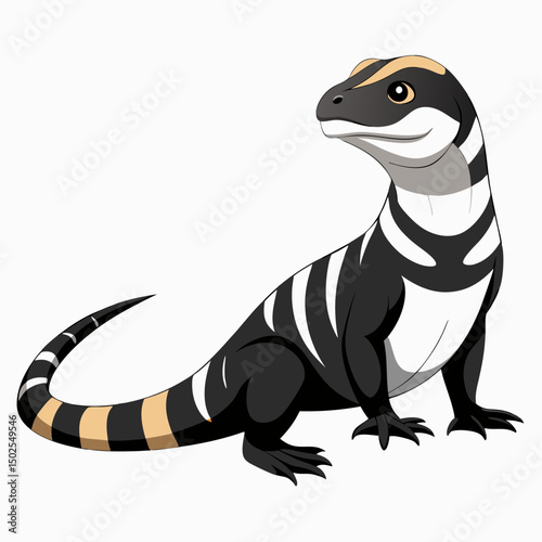 Realistic full-body image of an Argentine Black and White Tegu on a white background