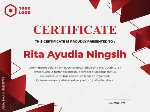 Red certificate design with triangle background