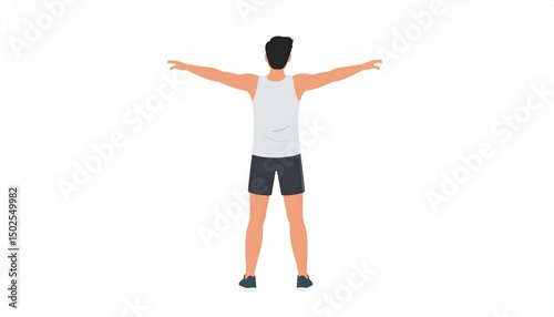 Man Stretching Arms Out With Light Tank Top And Shorts