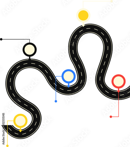 Roadmap infographic shape. Project roadmap, timeline Infographics, timeframe, milestones and achievements for business and goals strategy. Vector isolated.