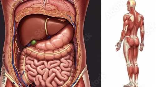 Human Anatomy: Detailed Illustrations of Internal Organs and Muscular System photo