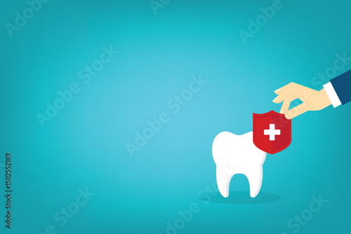 Dental insurance covering healthcare and medical cost, tooth protection or dental care concept	