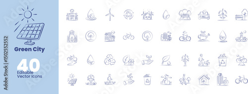 Clean, editable Green City vector icons for eco projects, sustainability, and smart urban design ideal for modern creatives.