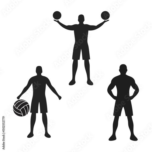 Male Volleyball Players Silhouette Set


