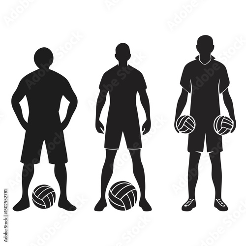 Male Volleyball Players Silhouette Set

