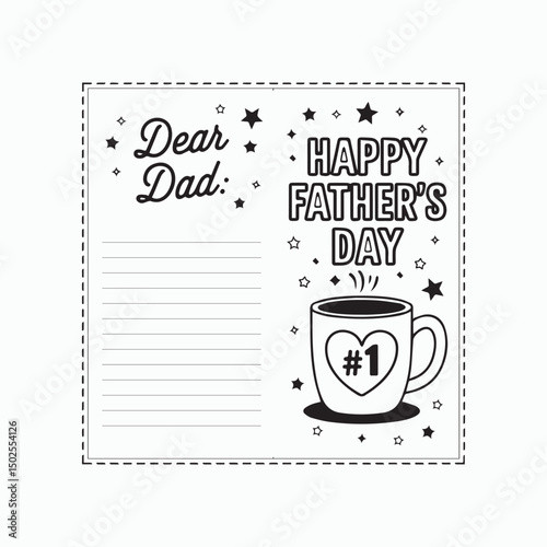 Dear Dad Father's Day Card, Heartfelt Note with Coffee Mug Illustration