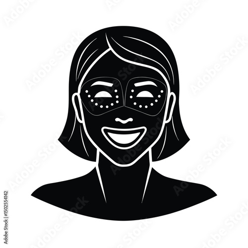Woman Smiling Using LED Light Therapy Mask