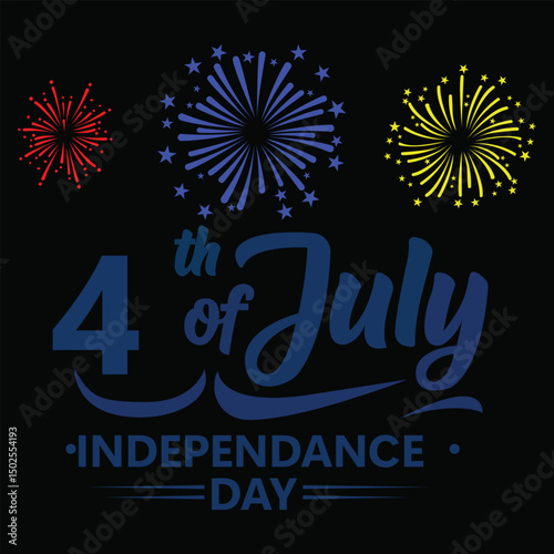 "Colorful Fireworks Celebration for 4th of July Independence Day on Black Background"