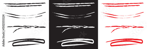 Pastel underline white, black, and red crayon . horizontal hand drawn chalk, marker or pencil highlighter stroke icon.  Vector for websites, mobile interfaces, presentations, banner, etc. EPS 10