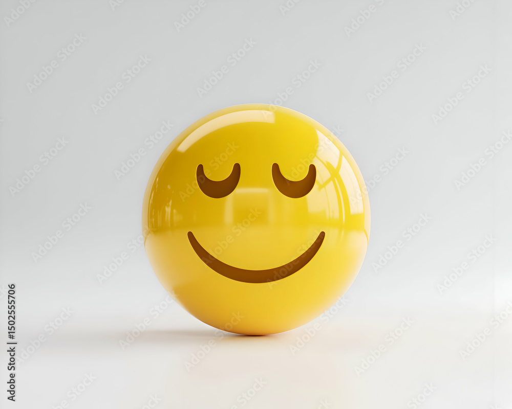 Fototapeta premium Smiling Yellow Emoji Sphere 3D Render Peaceful Happy Face