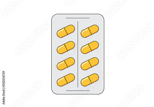 Yellow Capsule Pills in Blister Pack  Medication Pharmacy Tablets isolated on transparent background