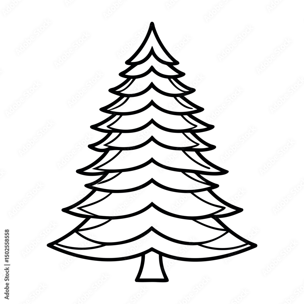 Obraz premium Set of vector Line Art tree illustrations for holiday winter decoration