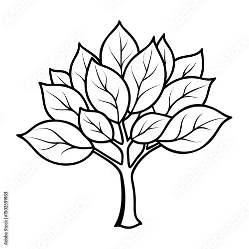 Vector nature lineart of a tree with leaves, perfect for spring or summer design illustrations and icons