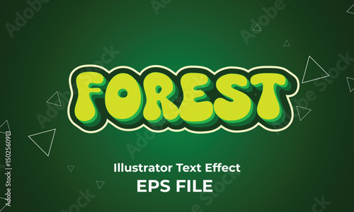 “Forest” in deep green 3D text with tree bark texture and leafy accents. Earthy, organic, and bold — evokes the mystery and richness of wilderness and outdoor adventure.