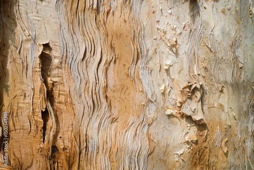 Close-up of the bark of the Melaleuca tree also know os Paperbark tree.