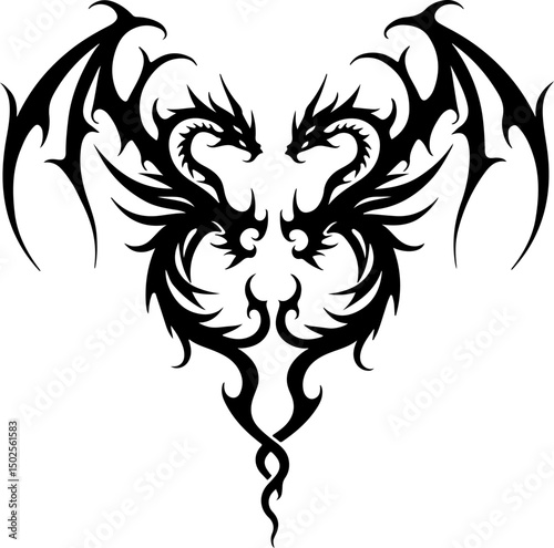 Tribal Twin Dragons Tattoo