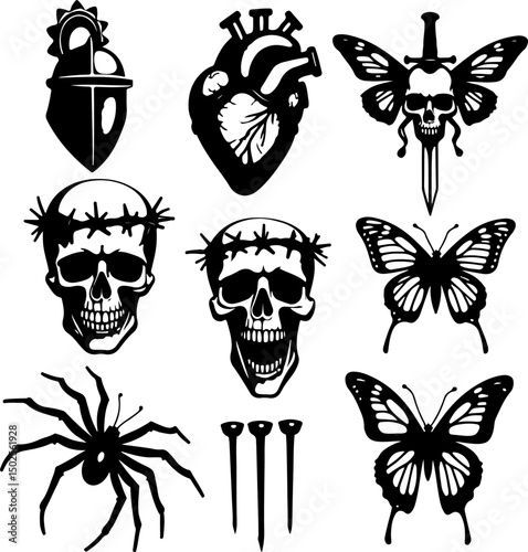 Dark Aesthetic skull  Tattoo Designs vector