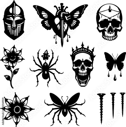 Dark Aesthetic skull  Tattoo Designs vector