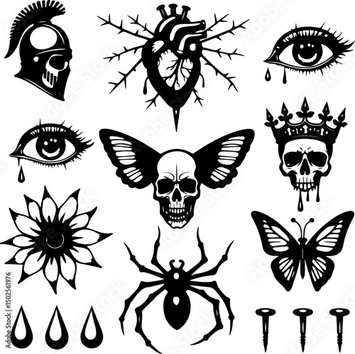 Dark Aesthetic skull  Tattoo Designs vector