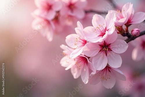 Delicate pink cherry blossoms, full bloom, soft focus, sakura tree, floral pattern