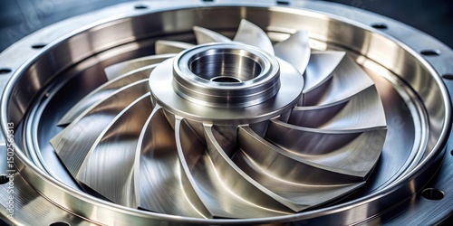 Centrifugal pump impeller close-up with spinning blades, rotation, technology,  rotation