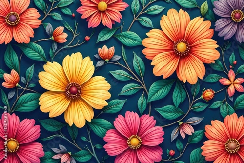 Intricate, flowing floral pattern, continuous design, seamless, print
