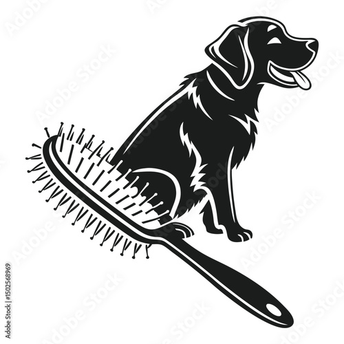 Dog Being Groomed with Brush