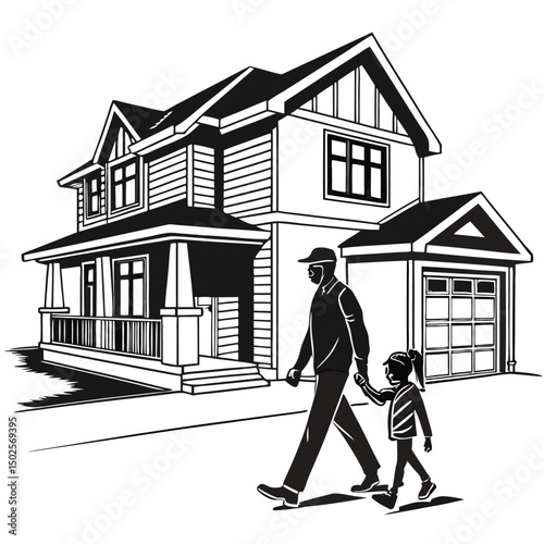 Father and Daughter in Suburban Neighborhood