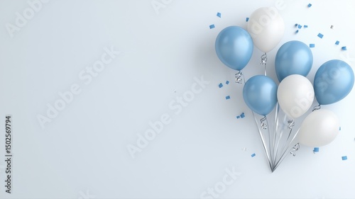Festive Blue and White Balloons with Confetti on Light Background balloons confetti blue white party