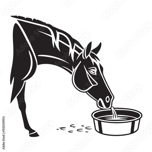 Horse Drinking Water from Bucket Vector