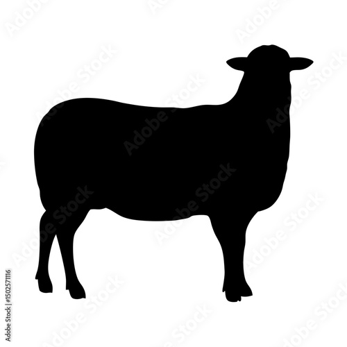 Black Standing Sheep Silhouette Vector Illustration