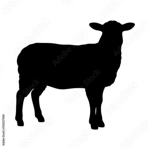 Black Standing Sheep Silhouette Vector Illustration