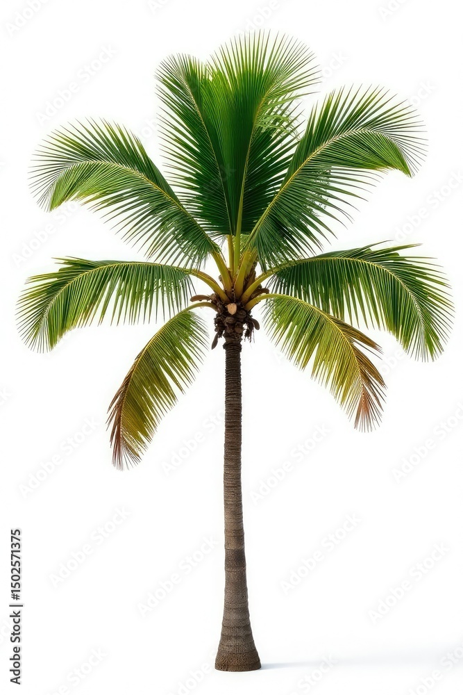 Obraz premium Single stem of palm tree isolated on white background, greenery, tree