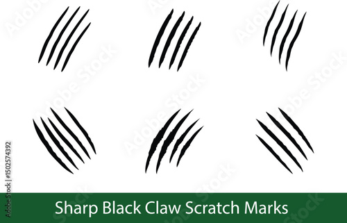 Sharp Black Claw Scratch Marks Icon. Wild Animal Slashes Vector Set for Horror, Tattoo, Halloween, Grunge and Beast Attack Graphics