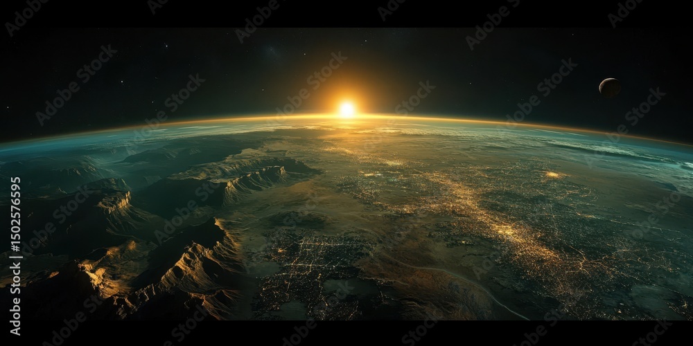 Fototapeta premium Nighttime Earth: Illuminated Cities of South Africa and Madagascar Highlighted in Global Perspective