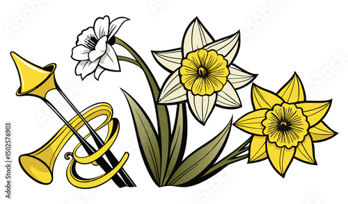 Spring flowers daffodil and hyacinth with trumpet corollas