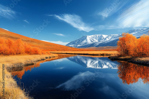 Autumnal Mountain Reflection Landscape