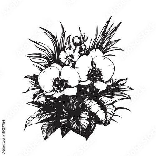 Beautiful orchid flowers vector. Wild Orchids Stock Illustrations on white background.