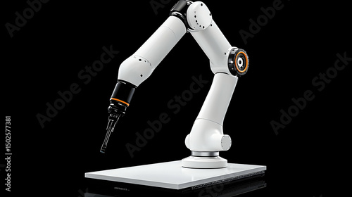 White robotic arm poised for assembly
